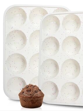 CAKETIME White Confetti Silicone Muffin Pan 2- 12-Cup Nonstick Baking Mold